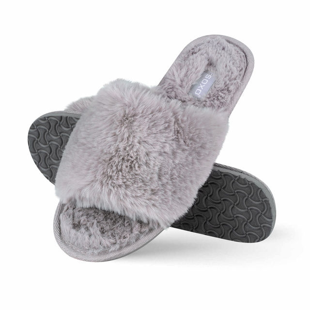 Ciabatte da donna SOXO grigio pelliccia con suola rigida in TPR