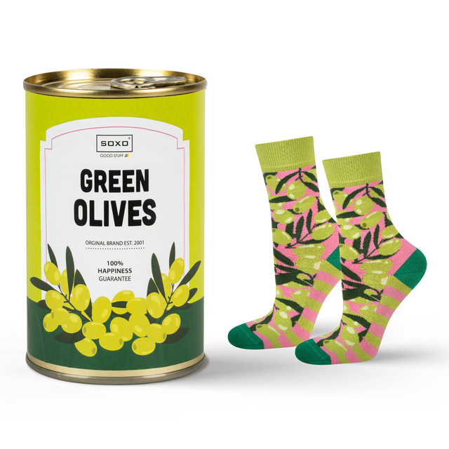 Divertenti calzini olive in scatola SOXO BUONO STUFF per un regalo