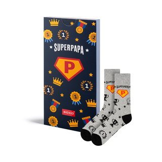Calzini colorati da uomo SOXO con la scritta "SuperPapa" | Regalo per la festa del papà