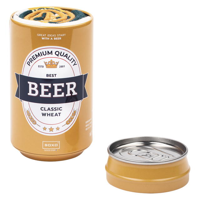 Set di 3 calzini da uomo colorati SOXO GOOD STUFF birra divertente in una lattina per un regalo