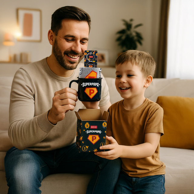 Set di calzini Super Papa da uomo in tazza con portachiavi