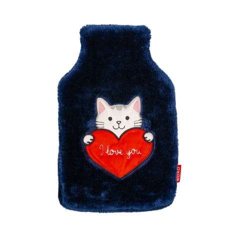 Borsa dell'acqua calda SOXO gattino con cuore, blu navy, 1,8 L