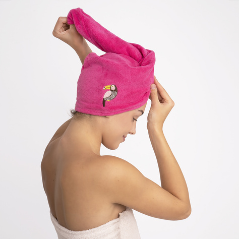 MOMO WAY Turbante da bagno rosa | asciugamano tucano