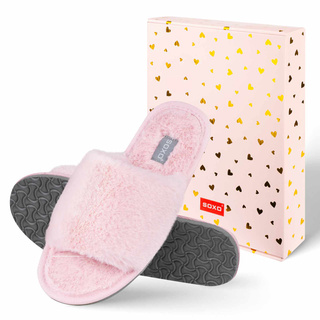 SOXO pantofole rosa morbide da donna in confezione regalo con adesivi