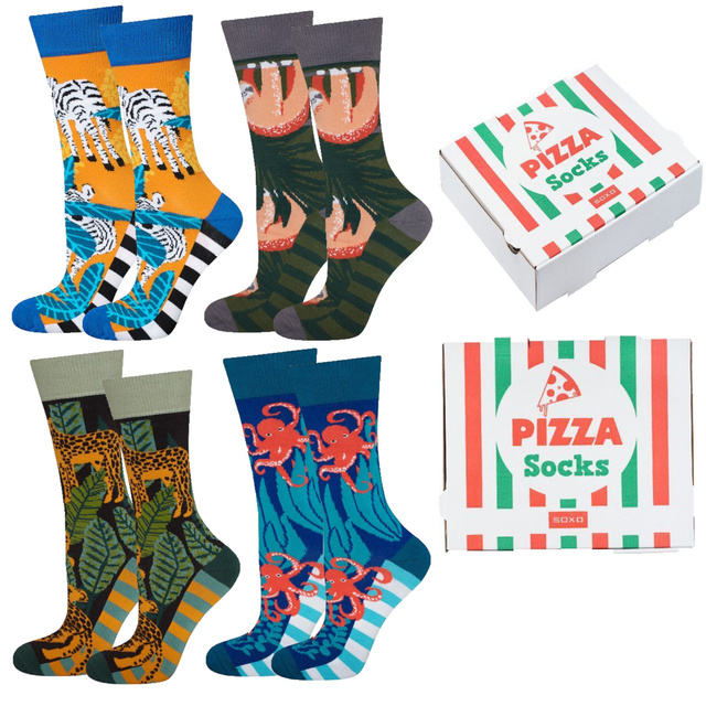 Set di 4 calzini da uomo SOXO GOOD STUFF in scatola per pizza