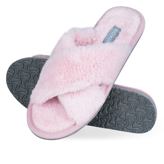 Ciabatte da donna SOXO in pelliccia rosa con suola rigida in TPR
