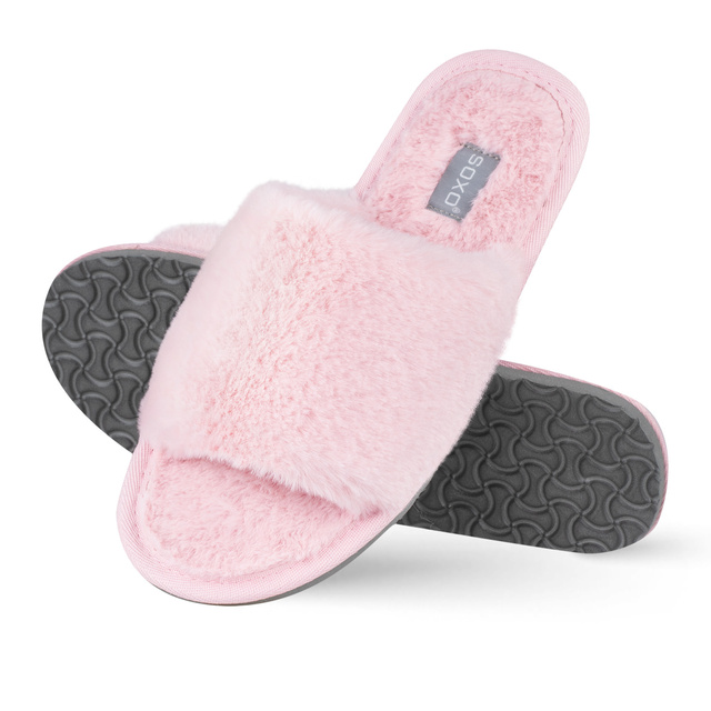 Ciabatte da donna SOXO in pelliccia rosa con suola rigida in TPR