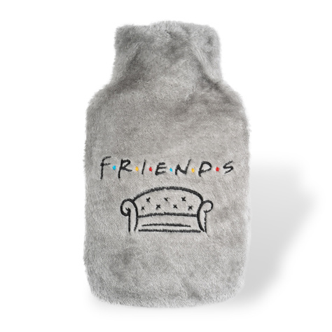 Borsa dell'acqua calda SOXO grigia con copertina in peluche FRIENDS, idea regalo GRANDE 1,8l