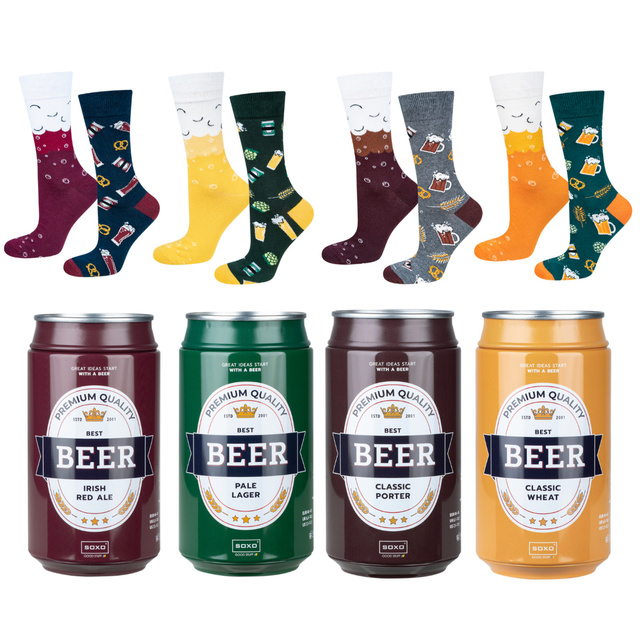 Set di 4 calzini da uomo colorati SOXO GOOD STUFF birra divertente in una lattina per un regalo
