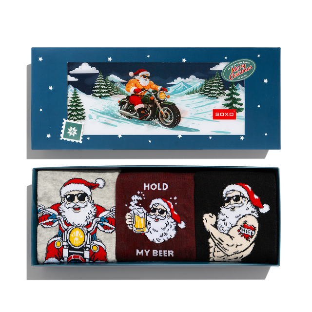 Calzini Babbo Natale Motociclista Birichino 3 Paia
