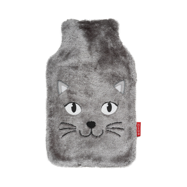Borsa dell'acqua calda GRANDE riscaldatore SOXO grigio da 1,8 litri in un REGALO di peluche con rivestimento in pelliccia