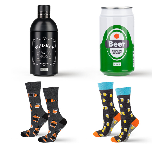 Set di calzini da uomo Whiskey in bottiglia e birra in lattina