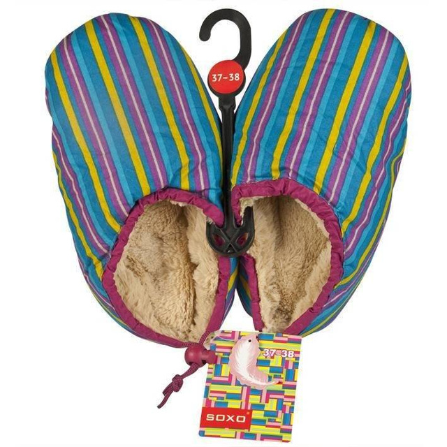 Pantofole da donna blu SOXO soft warm con piume d'anatra