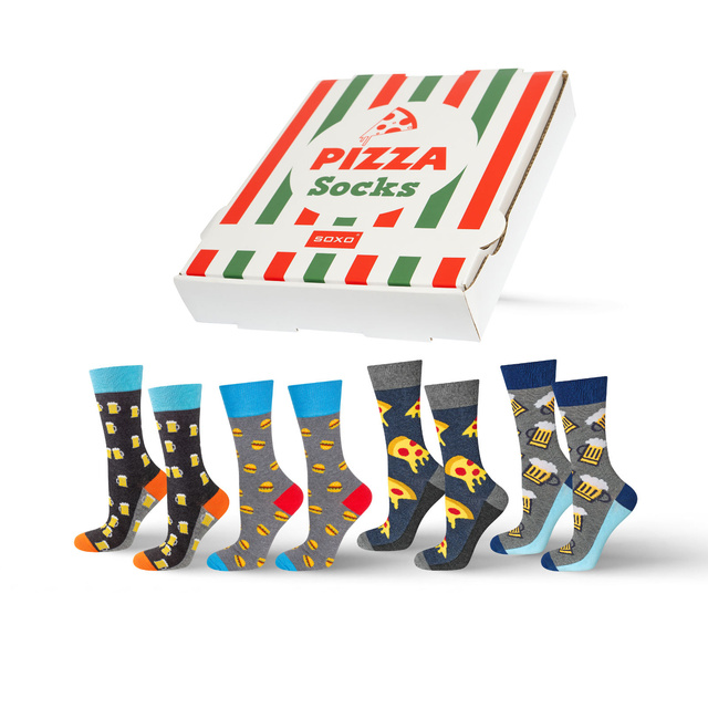 Set di 4 calzini da uomo SOXO GOOD STUFF in scatola per pizza
