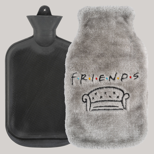 Borsa dell'acqua calda SOXO grigia con copertina in peluche FRIENDS, idea regalo GRANDE 1,8l