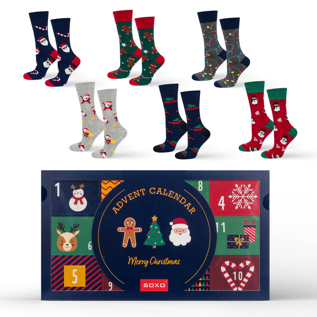 Calendario dell'Avvento | Regalo di Natale | Mikolajki | per lui | Set di 6 calzini da uomo colorati SOXO GOOD STUFF