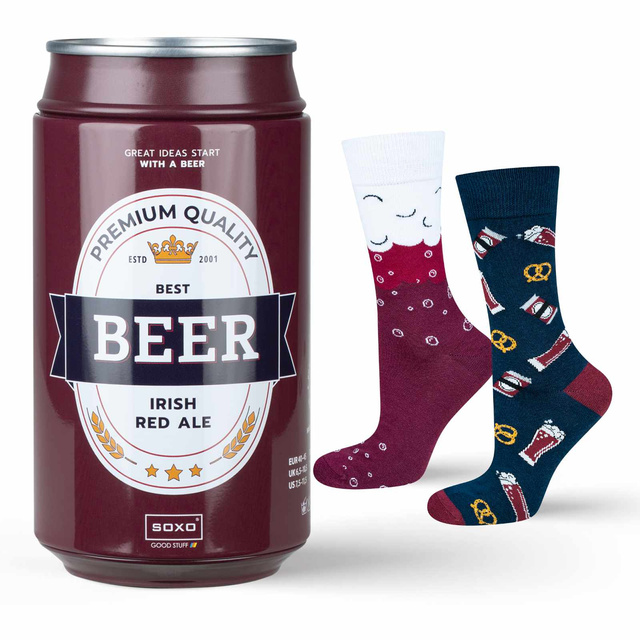 Calzini colorati da uomo SOXO GOOD STUFF, divertente birra rossa irlandese in una confezione regalo