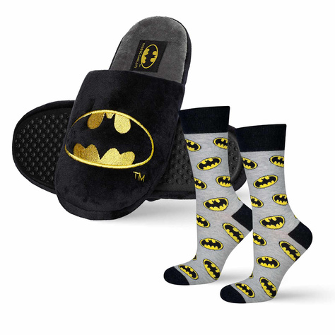 Set di 1x calzini colorati SOXO Batman da uomo e 1x pantofole Batman da uomo 