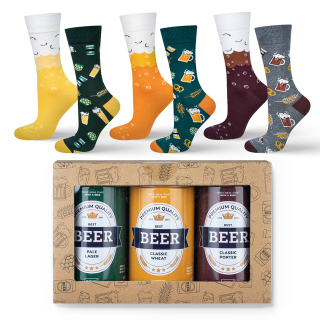 Set di 3 calzini da uomo colorati SOXO GOOD STUFF birra divertente in una lattina per un regalo
