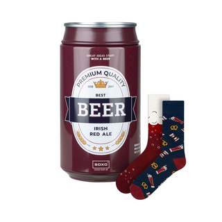 Calzini colorati da uomo SOXO GOOD STUFF, divertente birra rossa irlandese in una confezione regalo