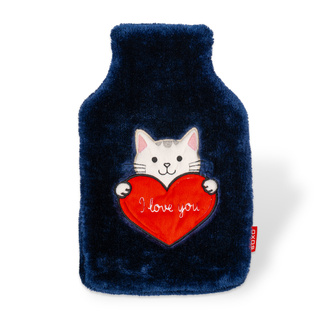 Borsa dell'acqua calda SOXO gattino con cuore, blu navy, 1,8 L