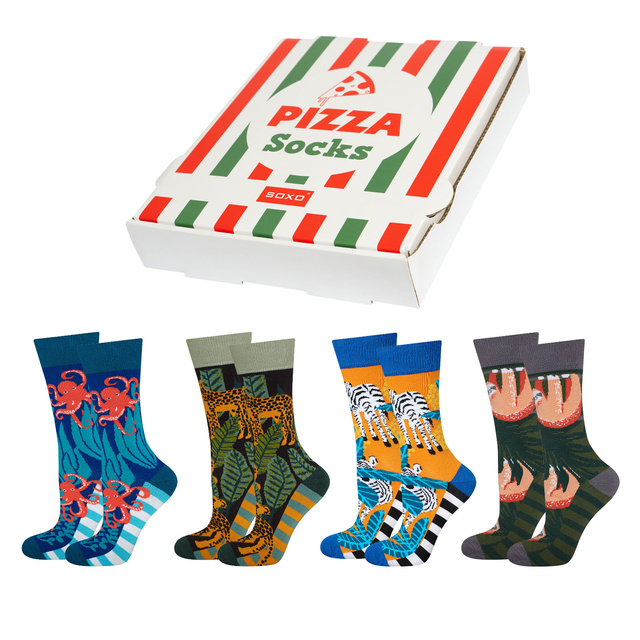 Set di 4 calzini da uomo SOXO GOOD STUFF in scatola per pizza