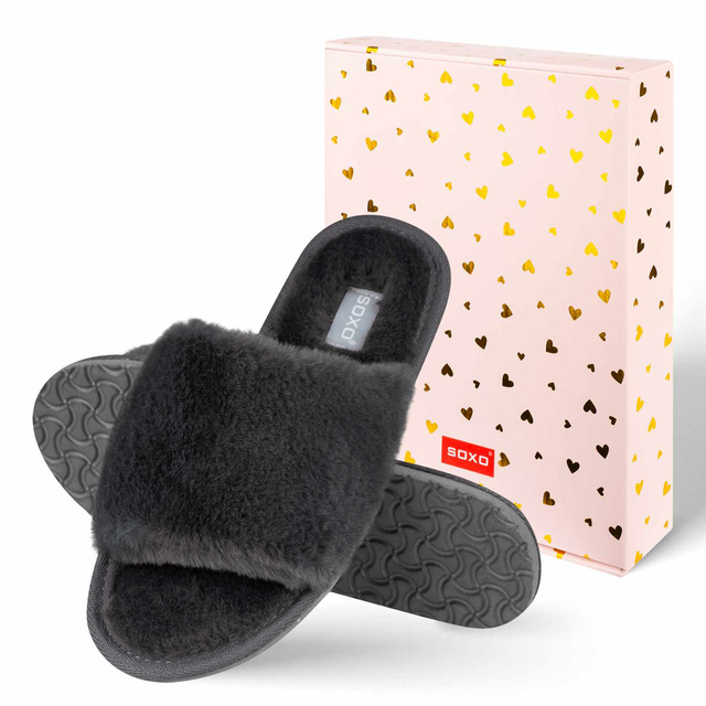 Pantofole SOXO da donna in morbida grafite in confezione regalo con adesivi