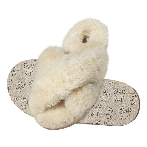 SOXO Pantofole da donna in pelle di pecora beige