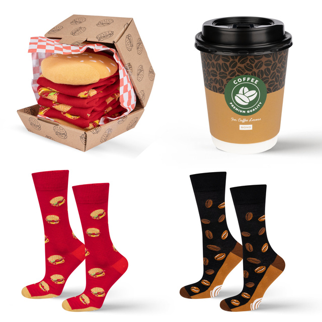 Set di calzini Caffè in tazza e hamburger in scatola