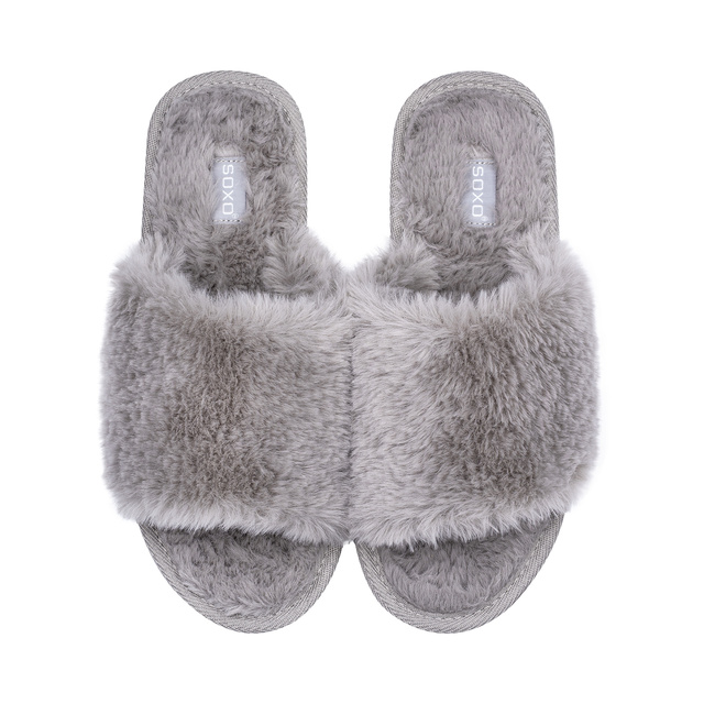Pantofole SOXO da donna in pelliccia grigia con suola rigida in TPR in confezione regalo