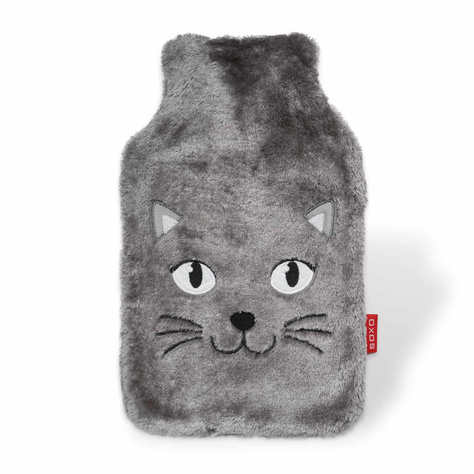 Borsa dell'acqua calda GRANDE riscaldatore SOXO grigio da 1,8 litri in un REGALO di peluche con rivestimento in pelliccia