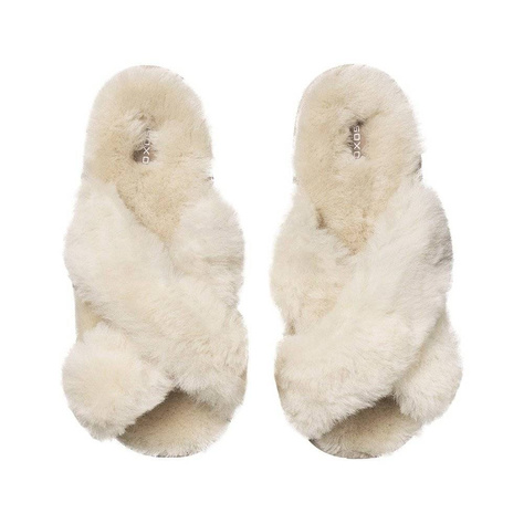 SOXO Pantofole da donna in pelle di pecora beige