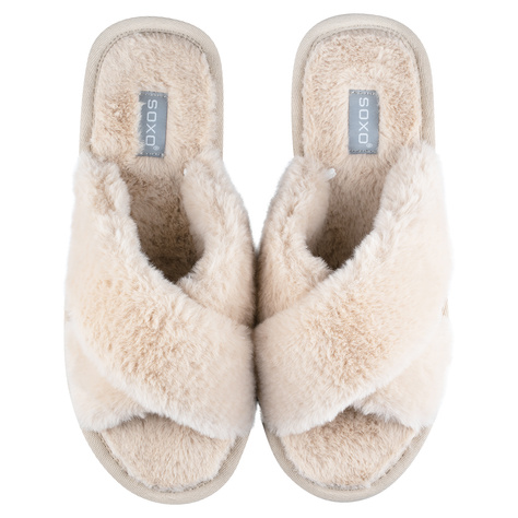 SOXO morbide pantofole da donna beige in confezione regalo con adesivi