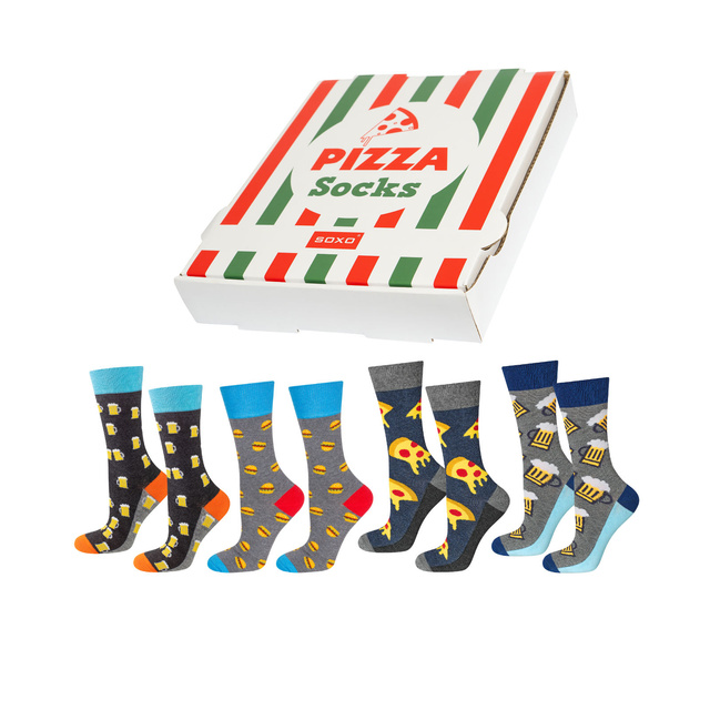 Set di 4 calzini da uomo SOXO GOOD STUFF in scatola per pizza