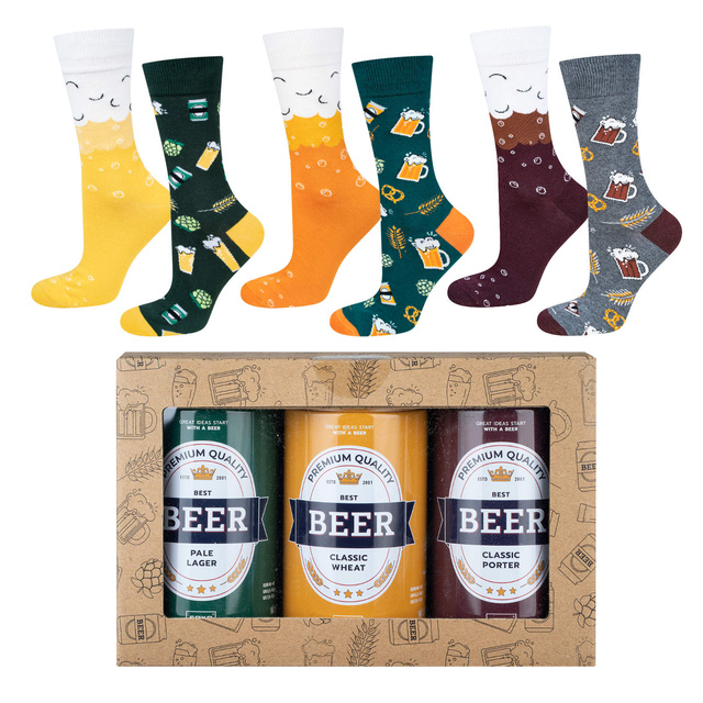 Set di 3 calzini da uomo colorati SOXO GOOD STUFF birra divertente in una lattina per un regalo