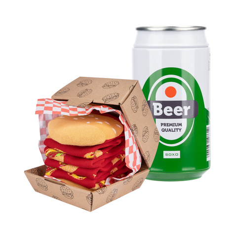 Calzini da uomo SOXO | Hamburger in scatola | Birra in lattina | Regalo divertente per lui