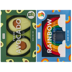 Set di 2x calzini SOXO da donna | calzini SOXO da uomo | calzini avocado in scatola | calzini arcobaleno in scatola | calzini divertenti per lei | calzini unisex per lui | perfetti per un regalo