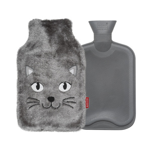 Borsa dell'acqua calda GRANDE riscaldatore SOXO grigio da 1,8 litri in un REGALO di peluche con rivestimento in pelliccia