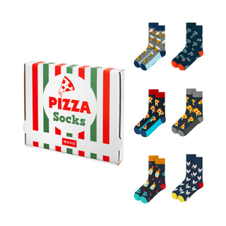 Set di 6 calzini colorati da uomo SOXO GOOD STUFF in scatola per pizza