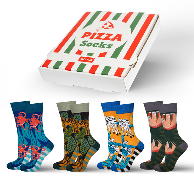 Set di 4 calzini da uomo SOXO GOOD STUFF in scatola per pizza