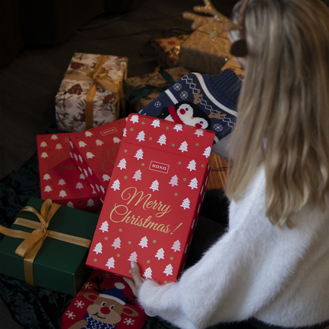 Set di calzini da donna SOXO barretta di cioccolato e borsa dell'acqua calda natalizia pinguino | regalo di Natale