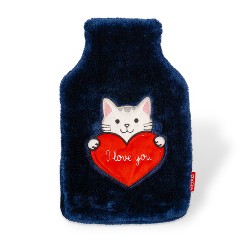 Borsa dell'acqua calda SOXO gattino con cuore, blu navy, 1,8 L