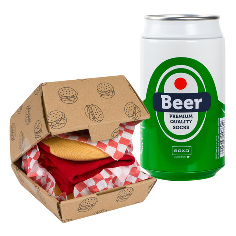 Calzini da uomo SOXO | Hamburger in scatola | Birra in lattina | Regalo divertente per lui