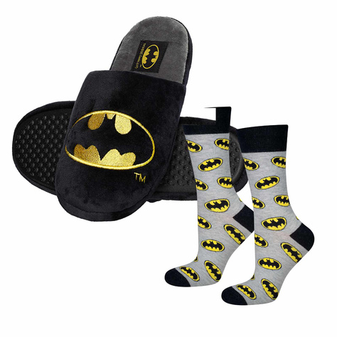 Set di 1x calzini colorati SOXO Batman da uomo e 1x pantofole Batman da uomo 