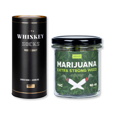 Set di 4 calzini da uomo SOXO | Whisky in un tubo | Marijuana in un barattolo | come dono per Lui