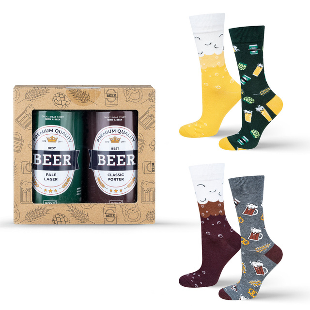 Set di 2 calzini da uomo colorati SOXO GOOD STUFF birra divertente in una lattina per un regalo