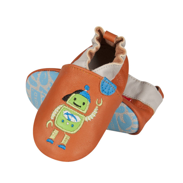 Pantofole SOXO in pelle per bambini con un robot