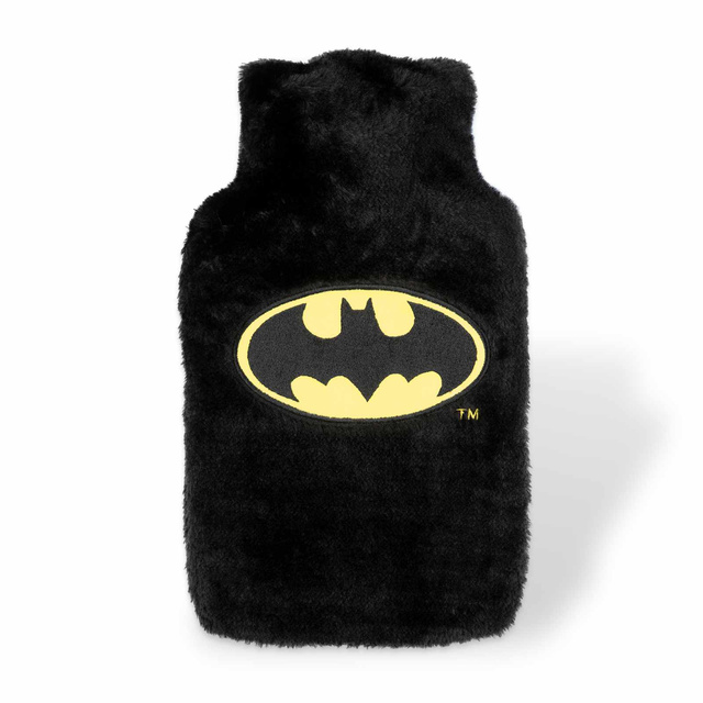Scaldabagno SOXO nero per borsa dell'acqua calda con custodia in peluche Idea regalo BATMAN GRANDE 1,8l