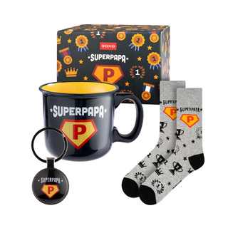 Set di calzini Super Papa da uomo in tazza con portachiavi