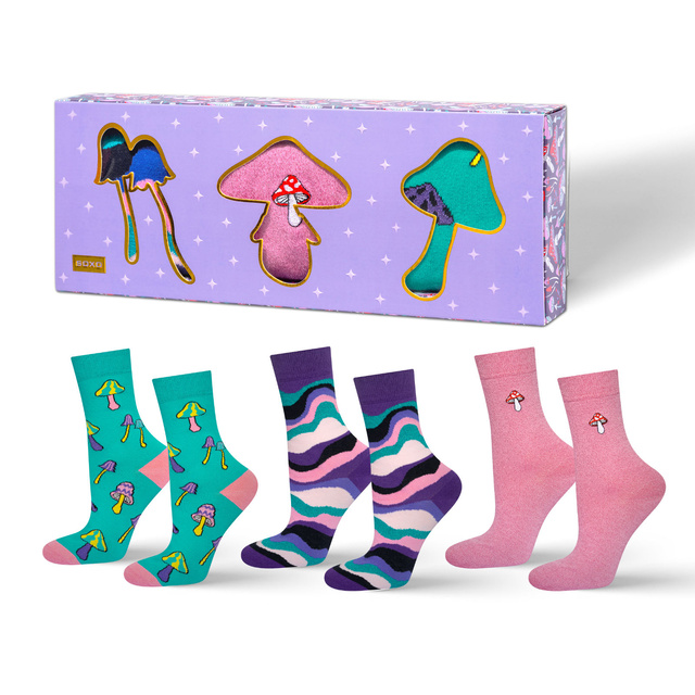 Set di 3x calze SOXO da donna in confezione da funghi edizione premium